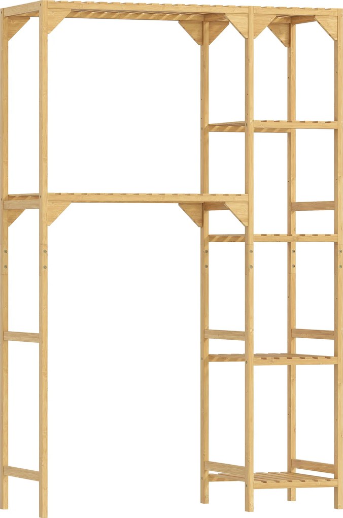 HOMCOM Mobilier deasupra mașinii de spălat din bambus cu 7 rafturi reversibile, spațiu economisitor, pentru depozitare și organizare, pentru baie și spălătorie, 100x40x157 cm, culoare lemn | Aosom Romania