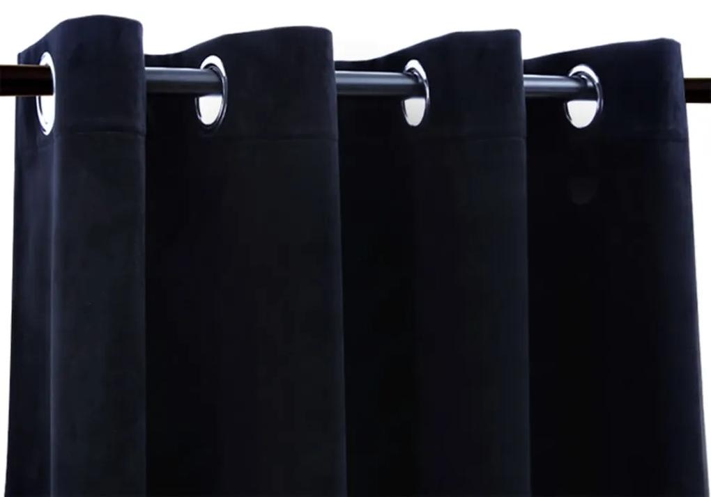 Draperii opace cu inele, 2 buc., negru, 140 x 225 cm, catifea 2, Negru, 140 x 225 cm