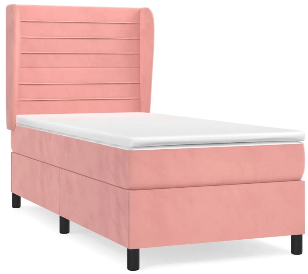 3129248 vidaXL Pat box spring cu saltea, roz, 90x190 cm, catifea