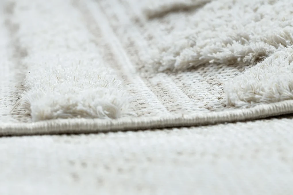 Covor ECO SISAL MOROC 22322 romburi, linii, boho franjuri - structural bej / cremă