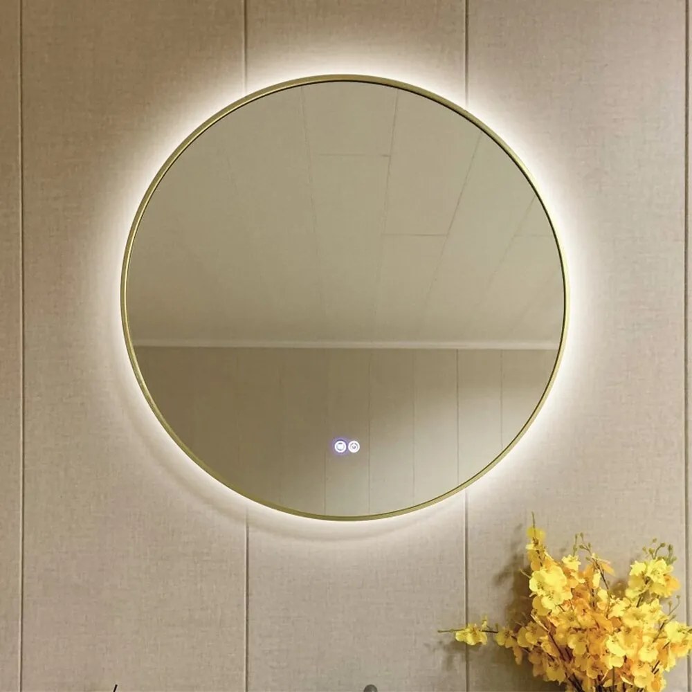 Oglinda cu iluminare si dezaburire Inter Ceramic 80 cm rama aluminiu auriu