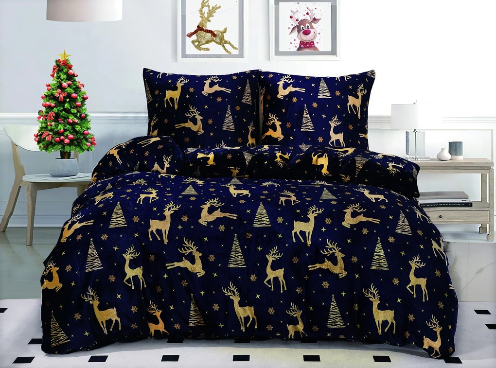 Lenjerie de pat din microplus GOLDEN DEER albastru inchis Dimensiune lenjerie de pat: 2 buc 70 x 90 cm | 200 x 220 cm