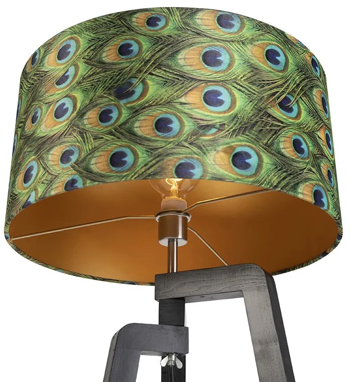 Lampă de podea cu trepied negru cu abajur cu design de păun 50 cm - Puros