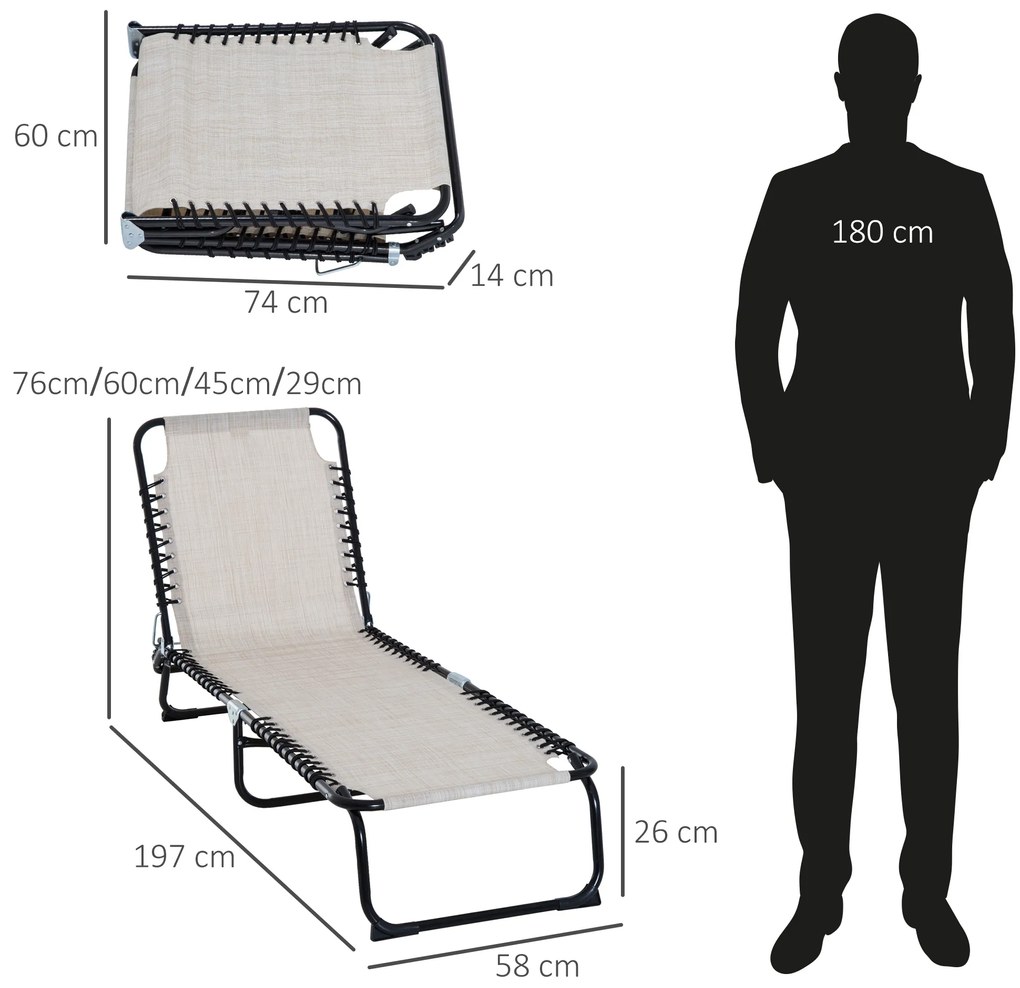 Outsunny Sezlong Portabil pentru Plajă și Grădină, Cadru din Oțel și Plasă, 197x58x26 cm, Negru și Crem | Aosom Romania