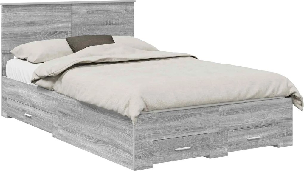 vidaXL Cadru de pat cu headboard Gri Sonoma 120 x 200 cm Lemn compozit