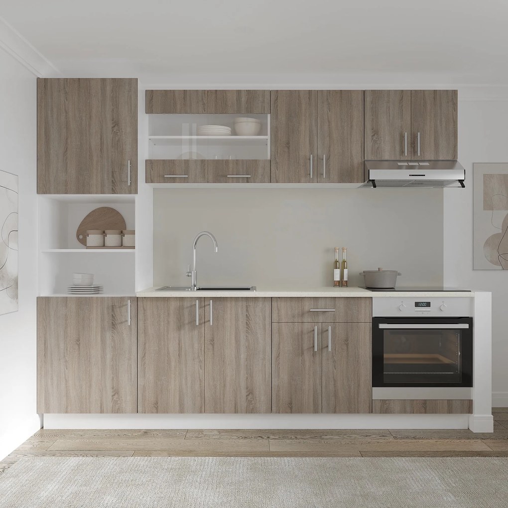 Corp haaus Karo, 1 Sertar, 2 Usi, Stejar Sonoma Inchis/Alb, 60 x 50 x 80 cm