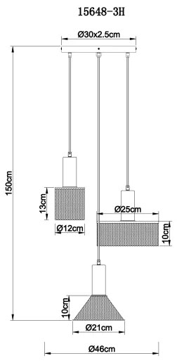 Lustră pe cablu JEDD 3xE27/60W/230V negru Globo 15648-3H