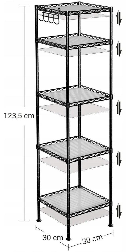 Raft modular LOGAR cu constructie neagra, 5 polite