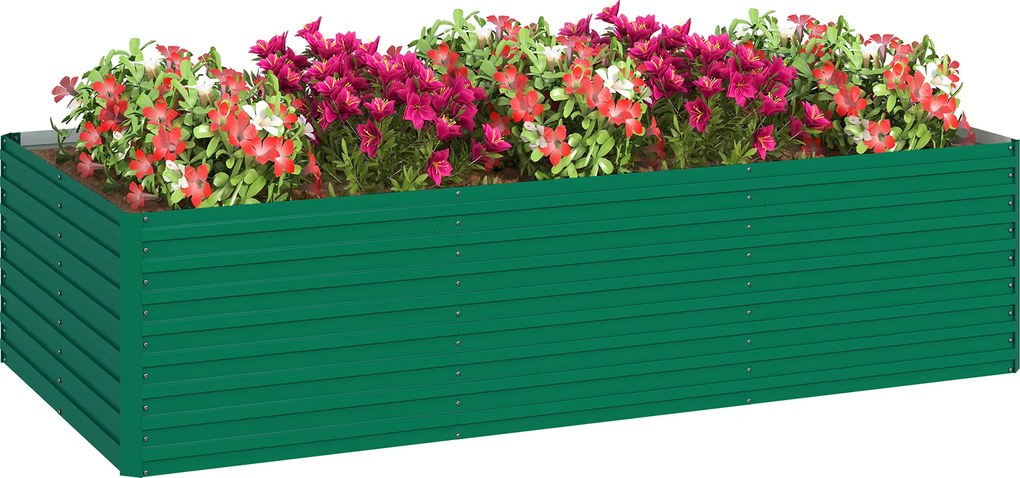 Outsunny Jardinieră ridicată galvanizată dreptunghiulară pentru exterior - fund deschis - 240 x 120 x 60cm, verde | Aosom Romania