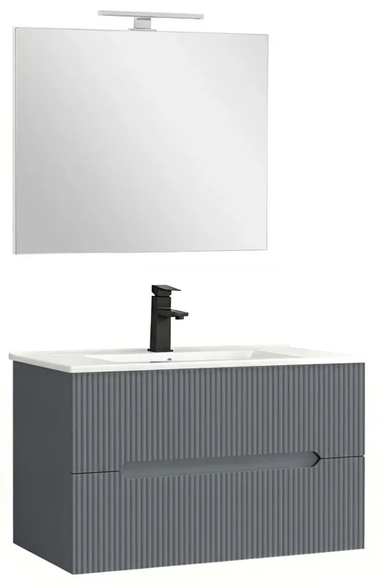 Trent Mobilier de baie 80 cm lavoar ceramic (2 sertare) cu oglindă 60x80 cm gri antracit