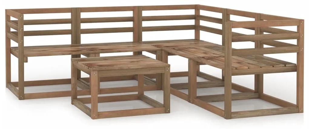 Set mobilier de gradina, 6 piese, maro, lemn de pin tratat 3x colt + 2x mijloc + suport pentru picioare, 1