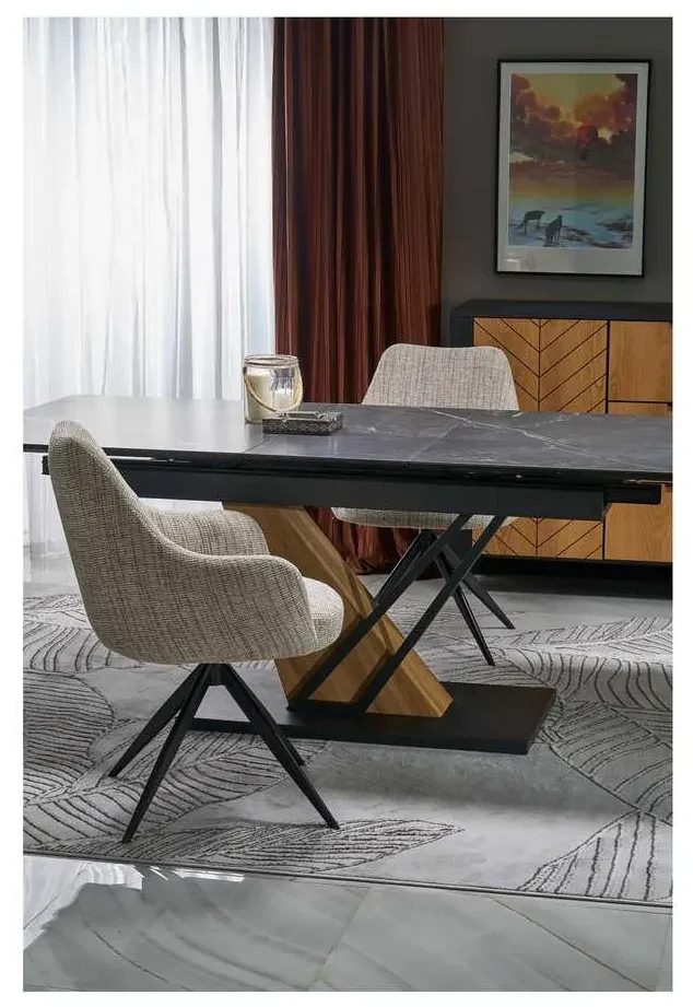 Masă de bucătărie Sterzo 140-180 x 90 cm, negru / stejar auriu