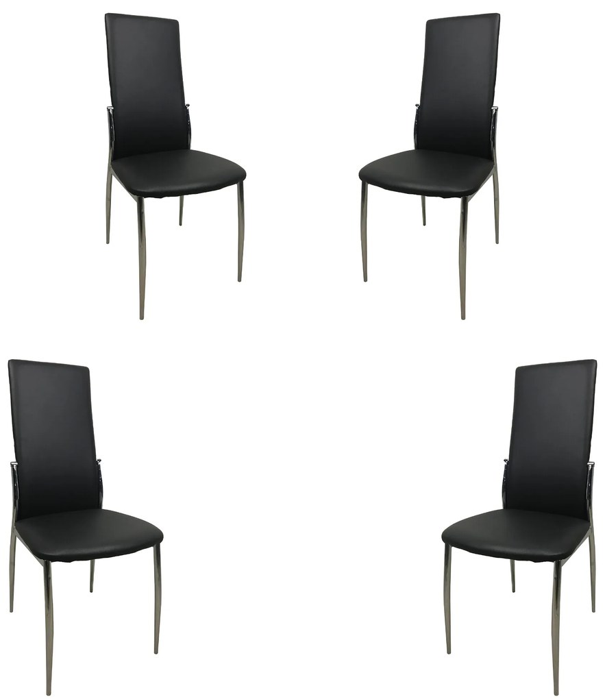 Set 4 scaune dining Sandy, piele ecologica, picioare metalice, negru