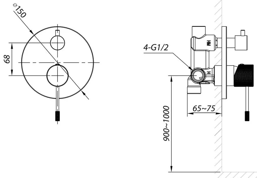 Baterie argintiu-lucios pentru duș încastrată (2 ieșiri) Solaris – Sapho