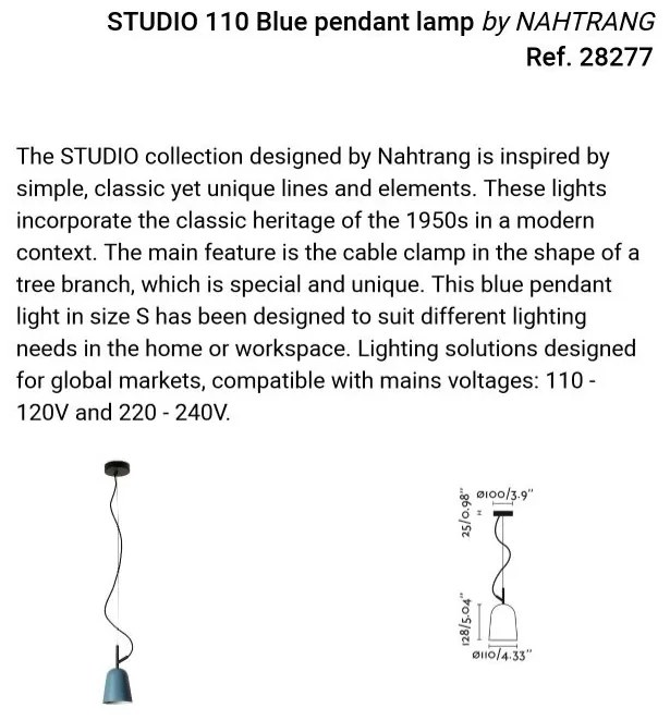 Lustra suspendata design modern Studio 110 albastru