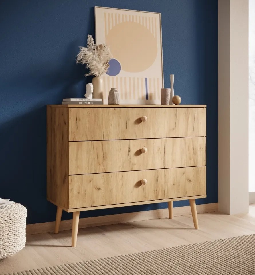 Comodă cu trei sertare, Beni, ADRK Furniture (Culoare: Alb / Alb)