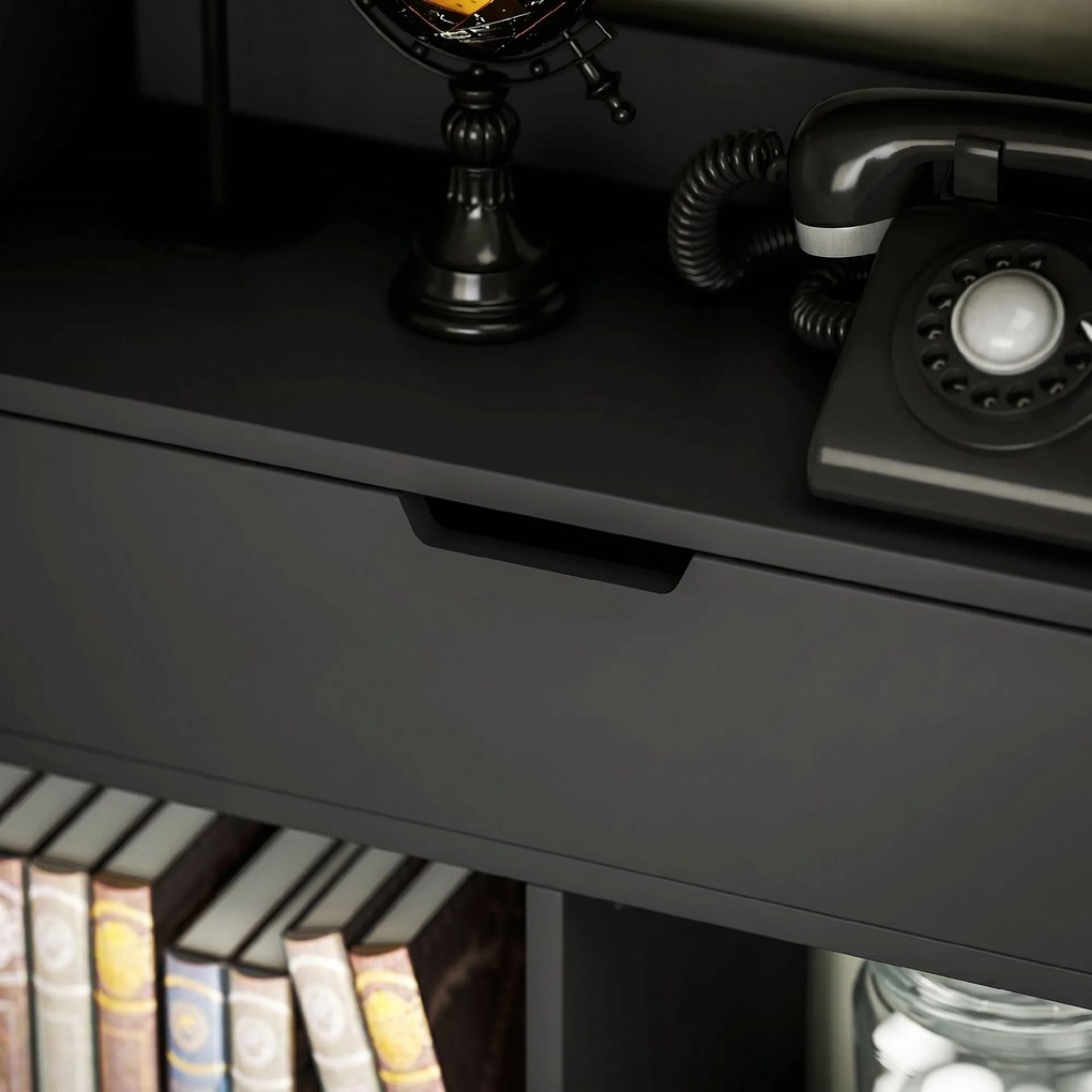 HOMCOM Bibliotecă Modernă din Lemn cu Sertar Central și Kit Antirăsturnare, 60x26x158 cm, Negru | Aosom Romania