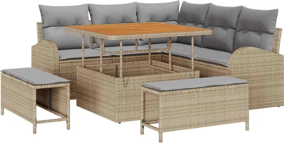 vidaXL Set de canapele pentru grădină cu pernă 8 pcs Bej poliratan