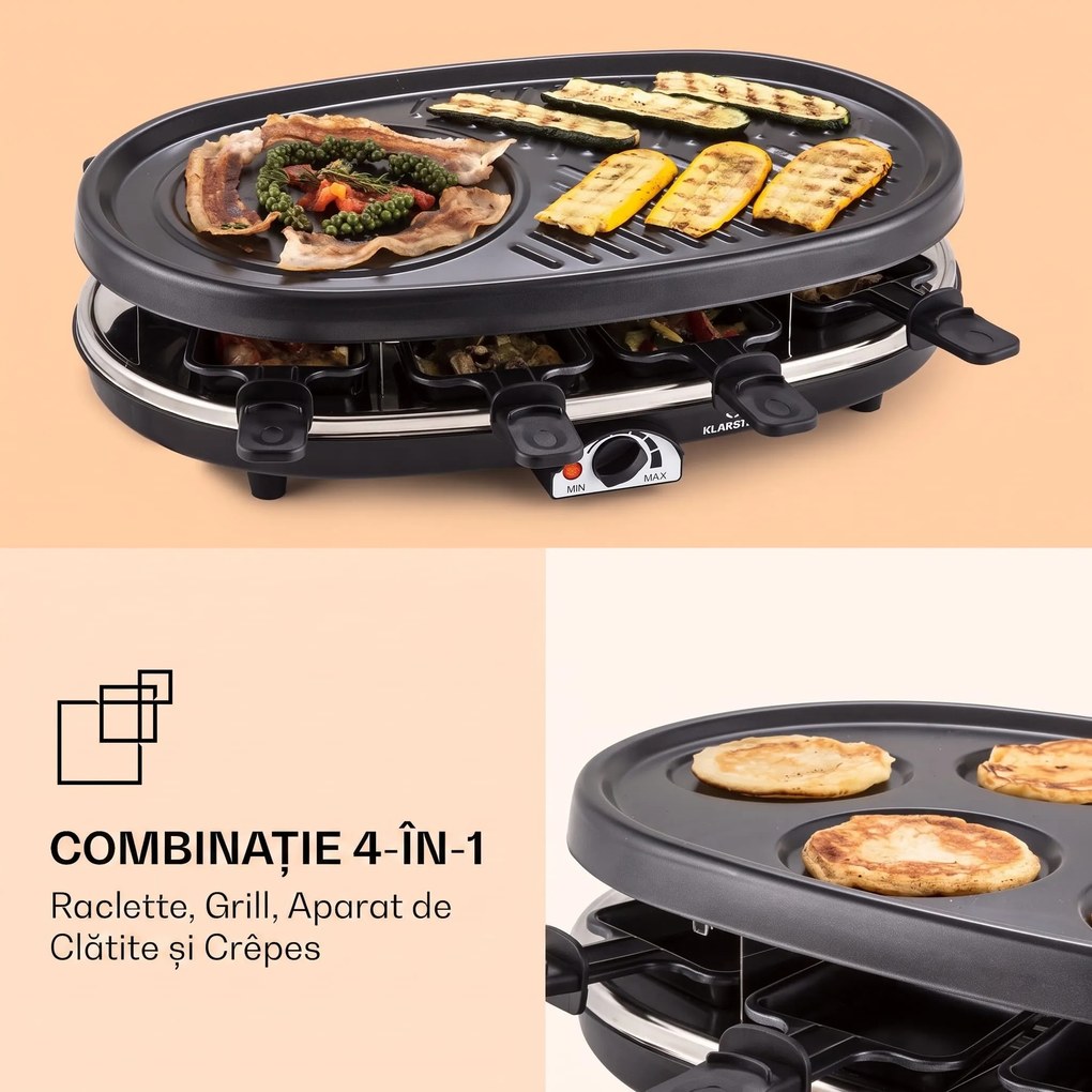 Klarstein All-U-Can Grill Raclette, grătar Raclette cu accesorii 4 în 1 pentru 8 persoane