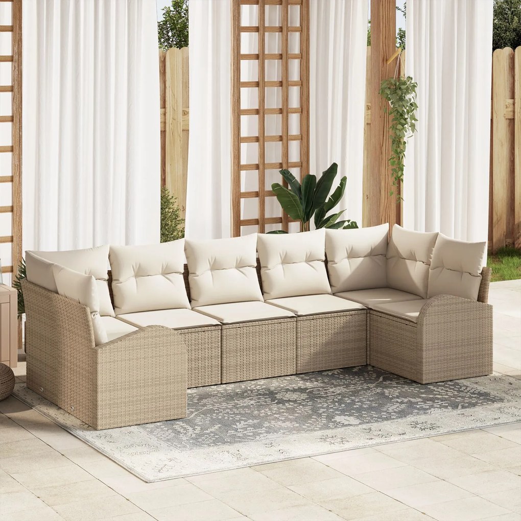 vidaXL Set de canapele pentru grădină 7 pcs Bej Rattan poli
