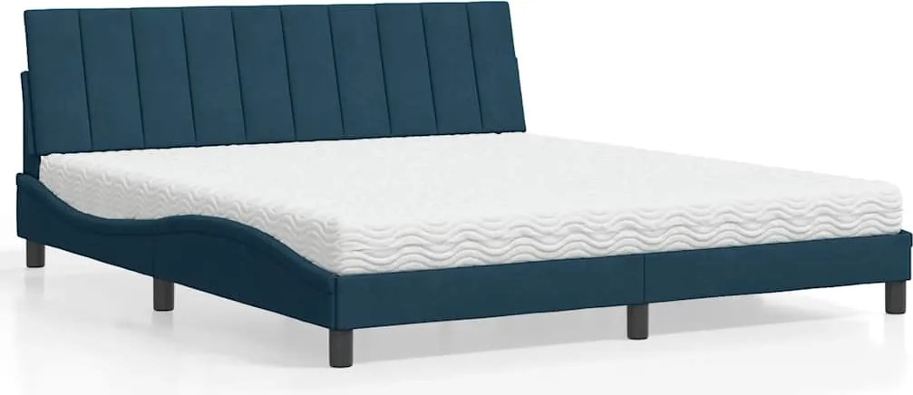 vidaXL Pat cu saltea, Hanko, albastru, 180x200 cm, catifea