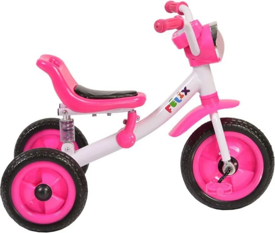 Tricicleta cu pedale NOVOKIDS™ Felix Trike ,Cu melodii si lumini, Max 20 kg, Suspensie spate, Roti din cauciuc EVA, Cadru metalic, Roz