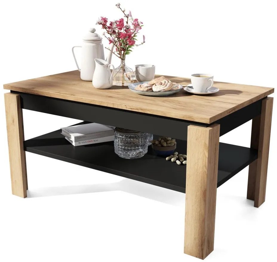 Masă de conferință extensibilă ADEN, blat rabatabil, stejar craft/negru