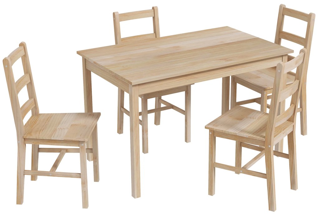 HOMCOM Set de masă 5 piese, masă cu scaune, lemn masiv, 118 cm x 73 cm x 75 cm, natur | Aosom Romania