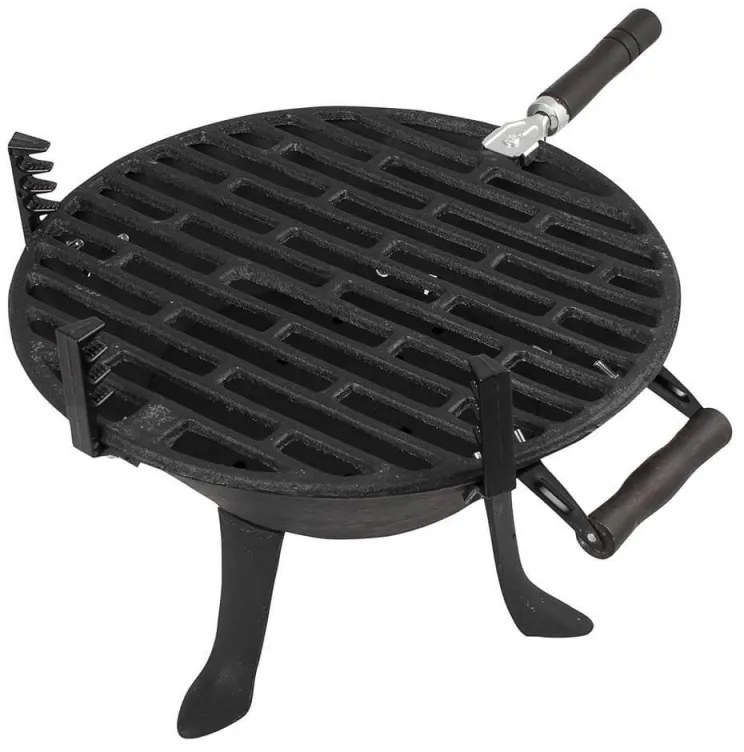 Gratar din fonta Muhler 104377, Ø30 cm, Carbune, Grilaj reglabil,Compact pentru calatorii, Negru
