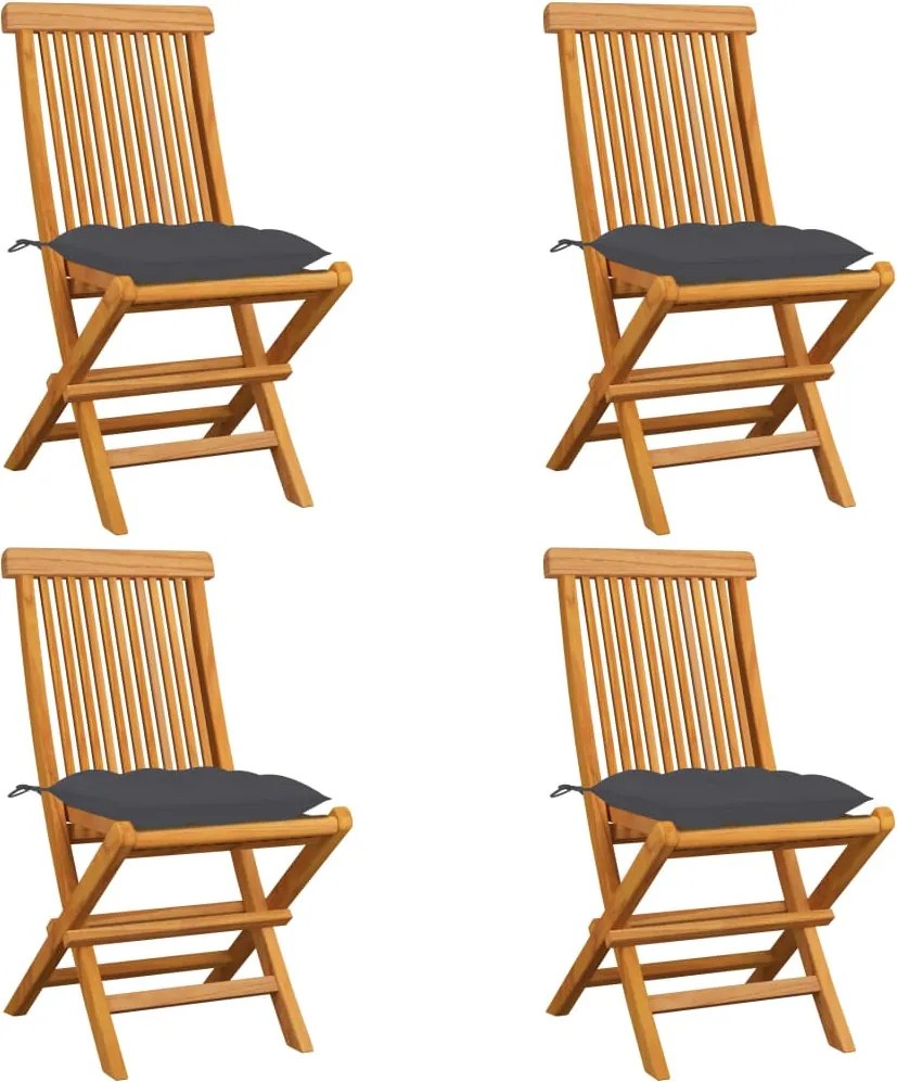 vidaXL Scaune grădină cu perne antracit, 4 buc., lemn masiv de tec