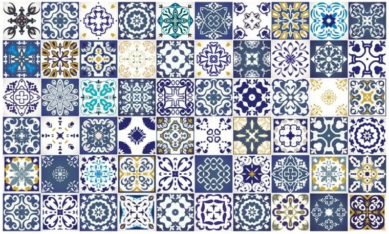 Set 60 autocolante pentru perete Ambiance Azulejos Cyprus, 10 x 10 cm