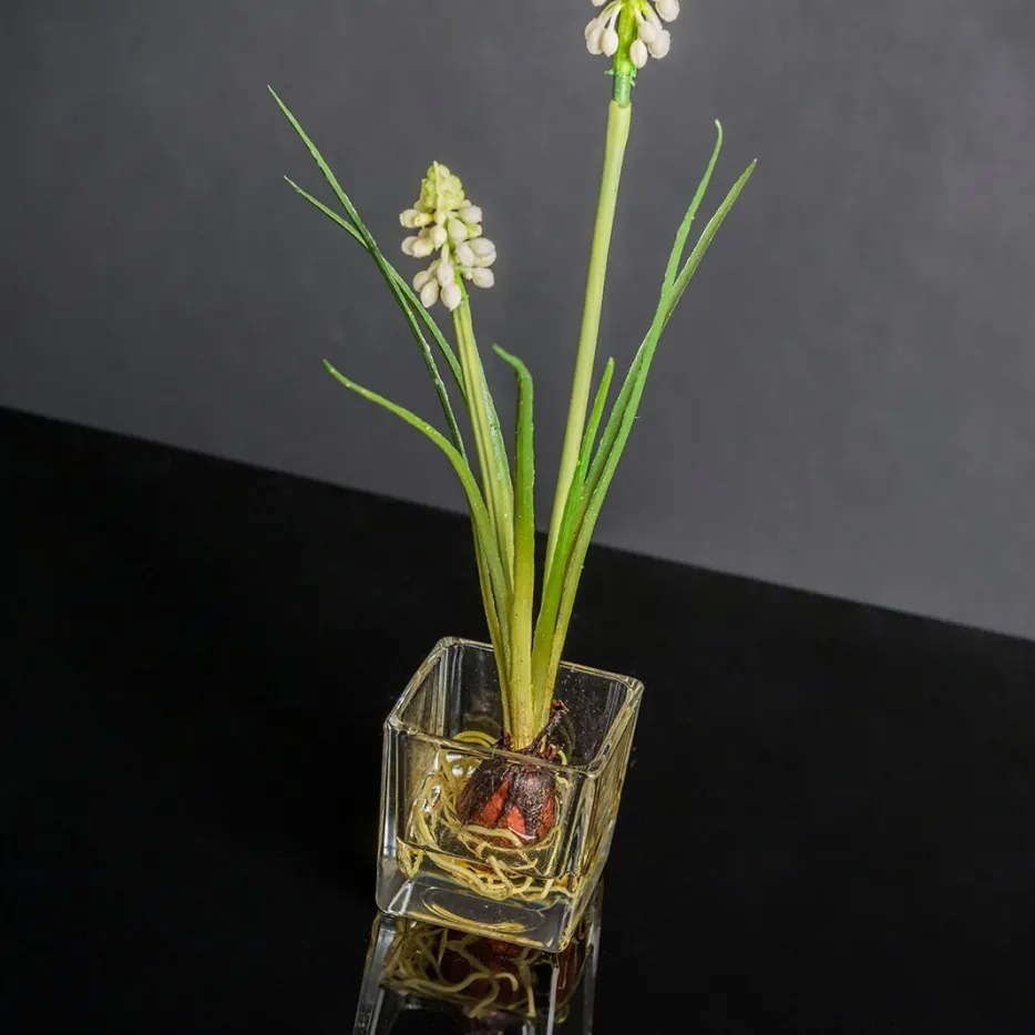 Aranjament floral mic decor festiv design LUX ETERNITY CUBO SINGLE MUSCARI