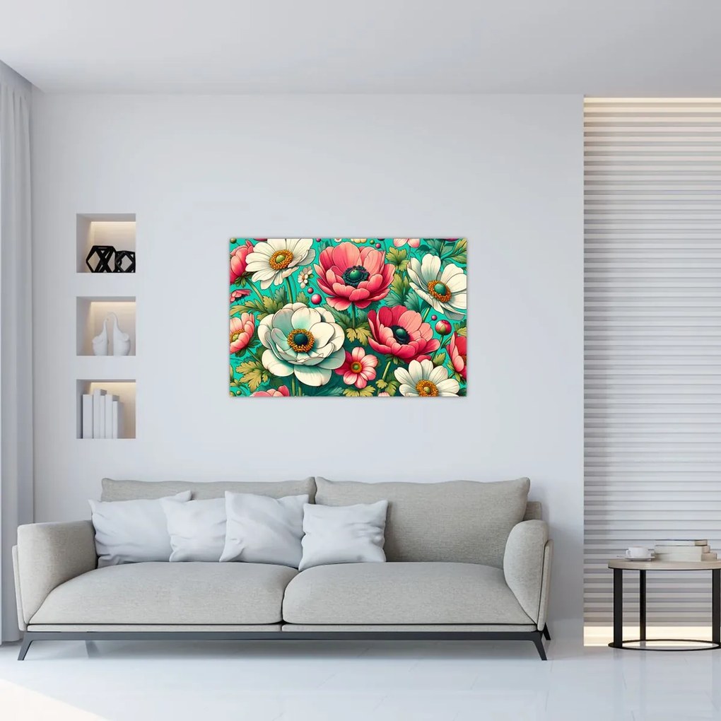 Tablou - Flori pe fundal albastru (90x60 cm)