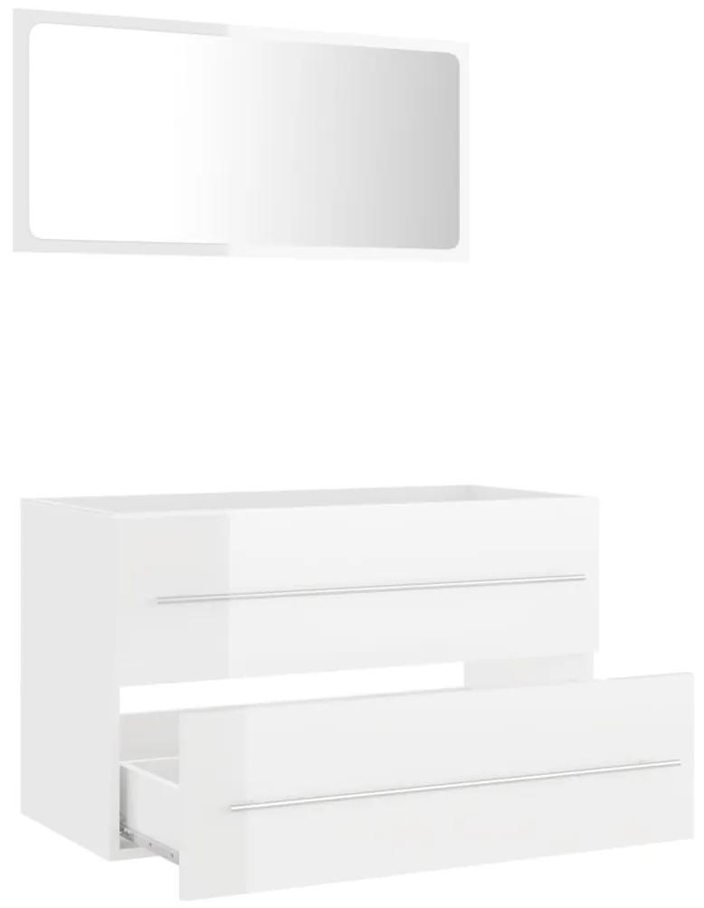 Set mobilier de baie, 2 piese, alb extralucios, PAL Alb foarte lucios, cu oglinda, 1