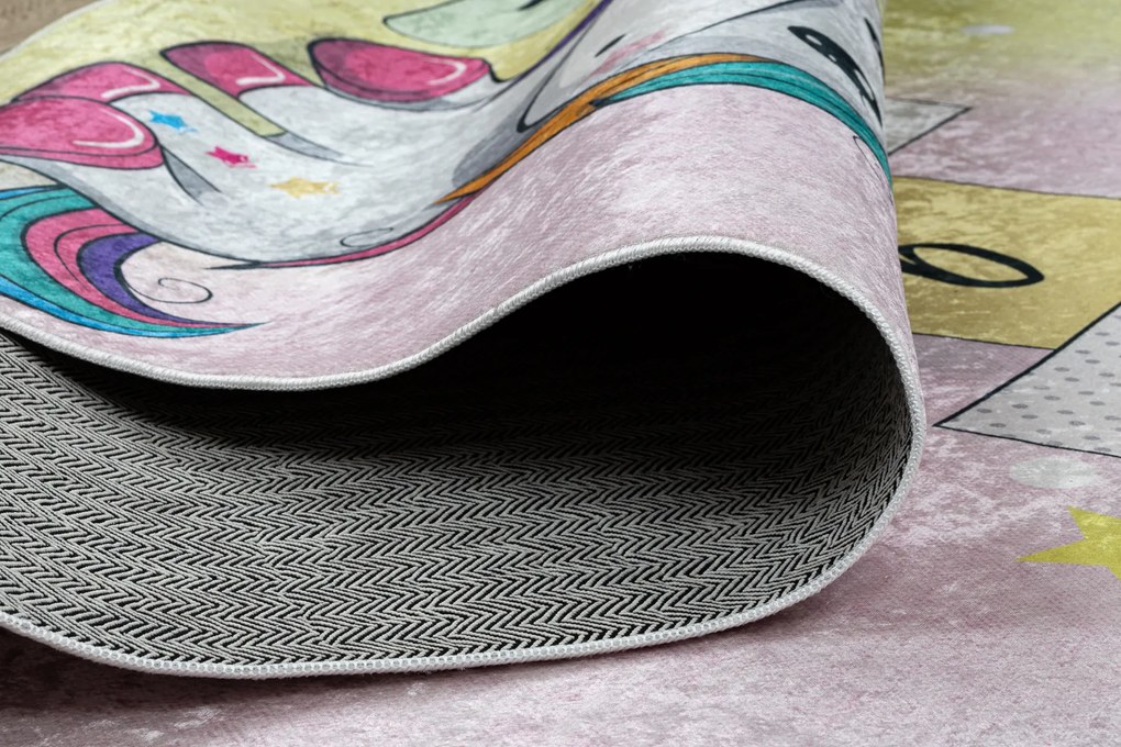 BAMBINO 54060 covor lavabil Inorog, hopscotch pentru copii anti-alunecare - roz / galben