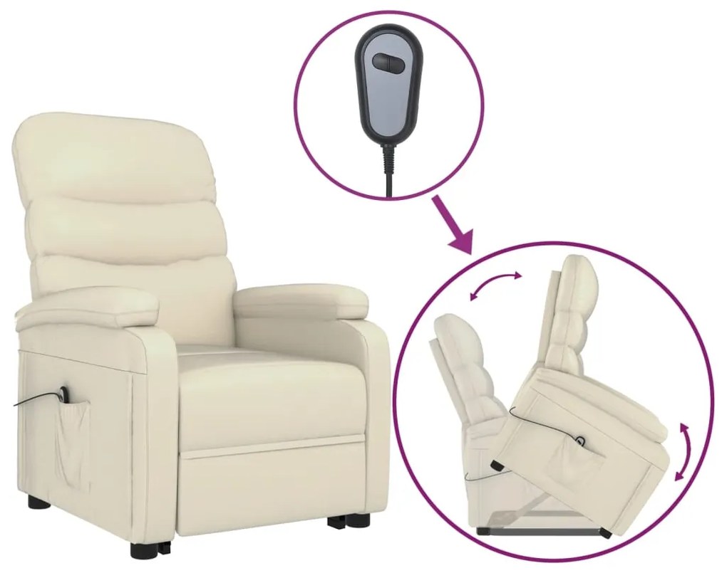 321277 vidaXL Fotoliu cu ridicare, alb crem, piele ecologică