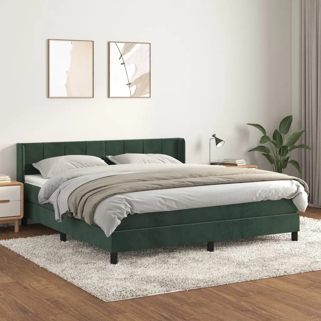 3130970 vidaXL Pat box spring cu saltea, verde închis, 160x200 cm, catifea