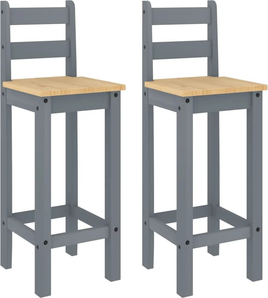 vidaXL Scaune de bar, 2 buc., gri, lemn masiv de pin