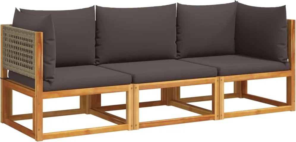 vidaXL Set canapele de grădină 3 piese cu perne din lemn de salcâm și ratan