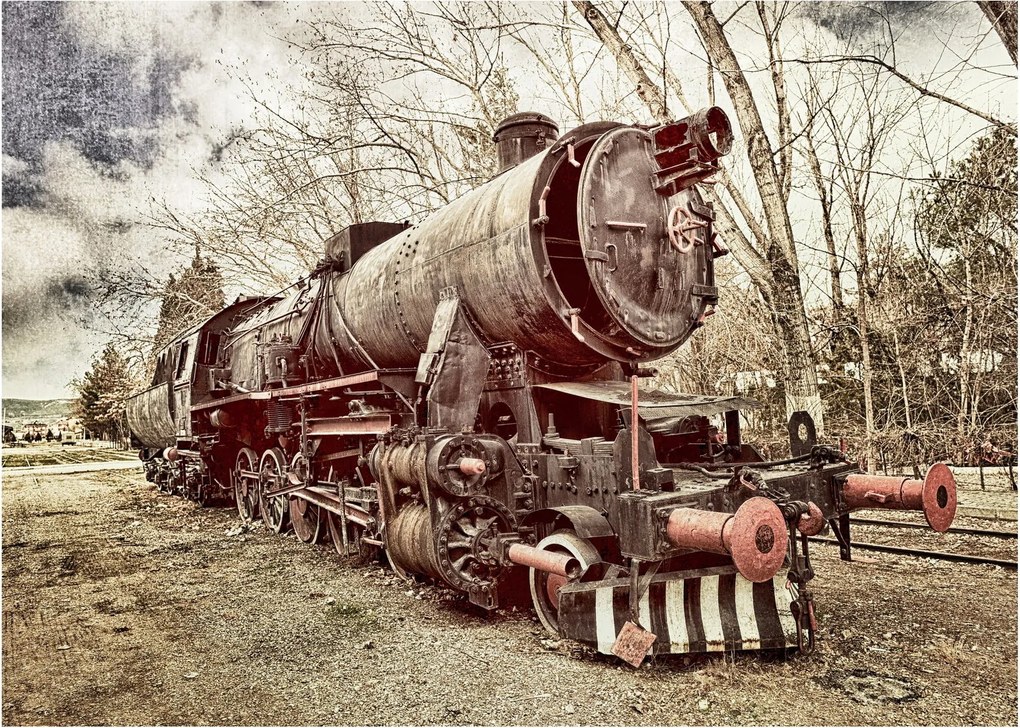Tablou pe sticlă cu locomotivă istorică (70x50 cm)