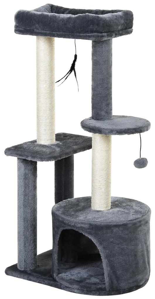 PawHut Ansamblu Pisici pe mai multe nivele, Stalpi de zgariat imbracati in Sisal, Material de Climatizare Activitate ecologica, 147 cm