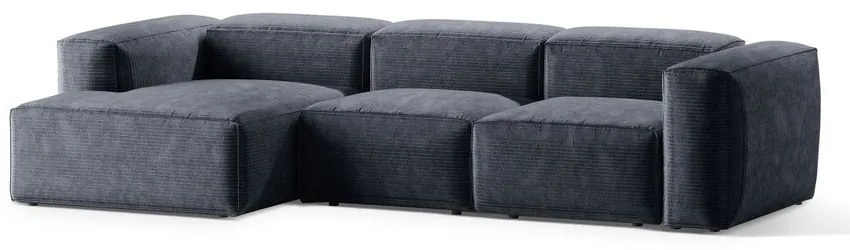 Colțar albastru prăfuit cu tapițerie din catifea reiată (cu colț pe partea stângă/cu șezlong) Bergamo – Cosmopolitan Design