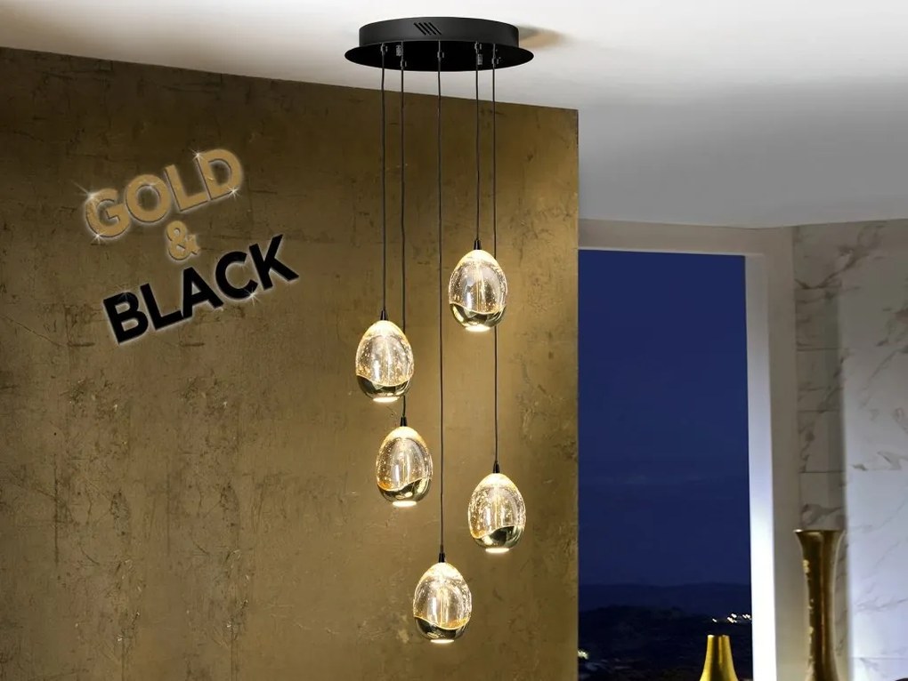 Lustra LED suspendata design modern Rocio negru/auriu