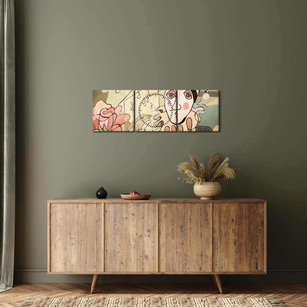 Tablou - Cubismul - arlechin și trandafir (cu ceas) (90x30 cm)