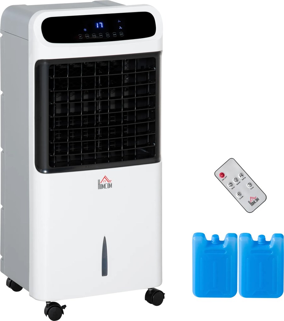 HOMCOM Aer condiționat cu răcire cu apă Telecomandă 3 moduri, 3 viteze, timer 12 h, afișaj LED, 38x35x81 cm Alb | Aosom Romania