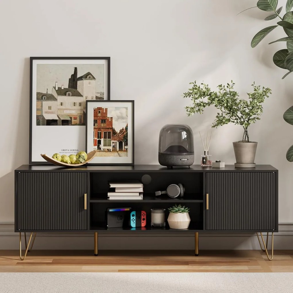 COATV2 - Comoda TV, 137 cm, living, dormitor - Alb / Negru