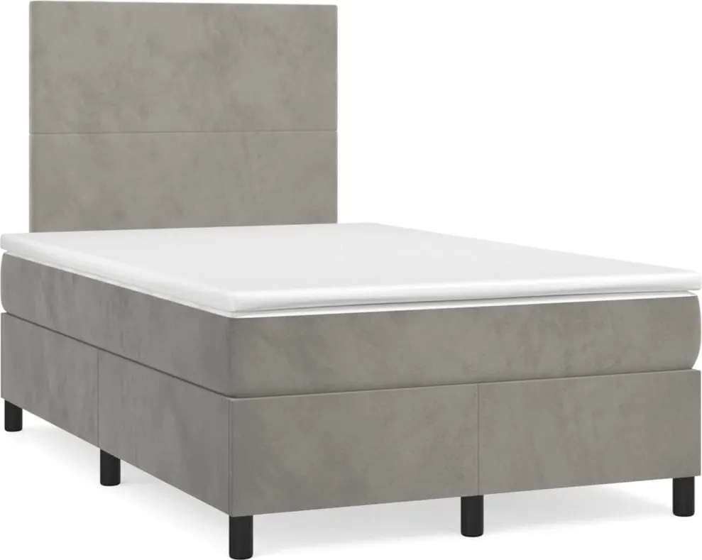 vidaXL Pat box spring cu saltea, gri deschis, 120x200 cm, catifea