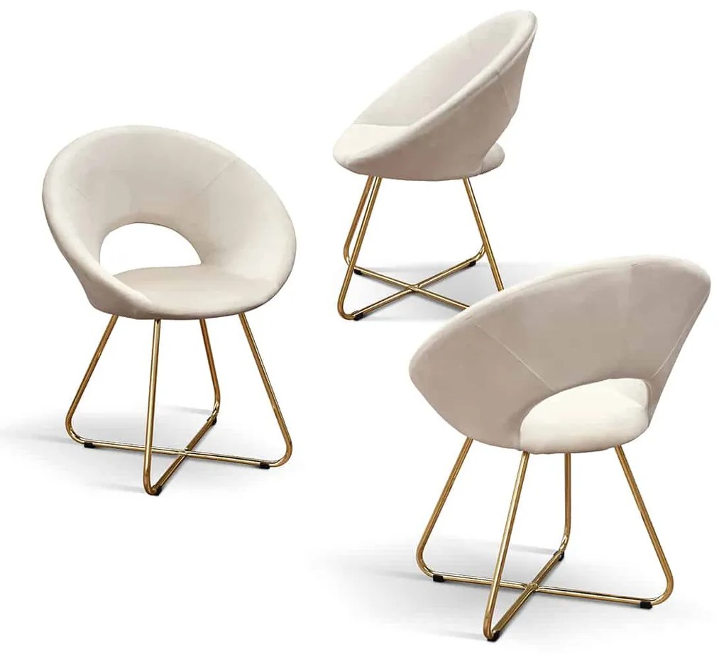 SET 2 Scaune Iris, structura metalica aurie, tapiterie catifea - BEJ