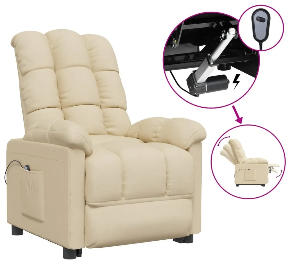 3073757 vidaXL Fotoliu rabatabil electric, crem, material textil