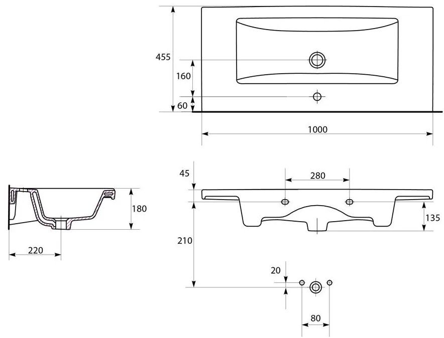 Set dulap baie suspendat 2 sertare lavoar inclus, 100 cm, culoare alb mat, Cersanit Tirso 1000x450 mm, Alb mat